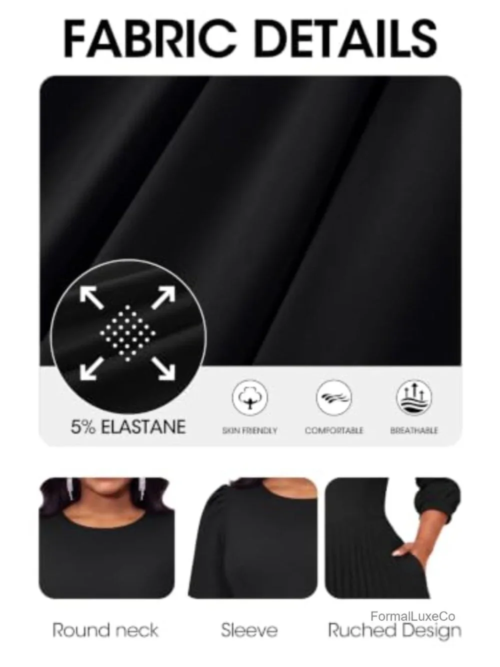 A-Line Pleated Midi Dress 3/4 Sleeve Crew Neck with Pockets for Wedding Guest
